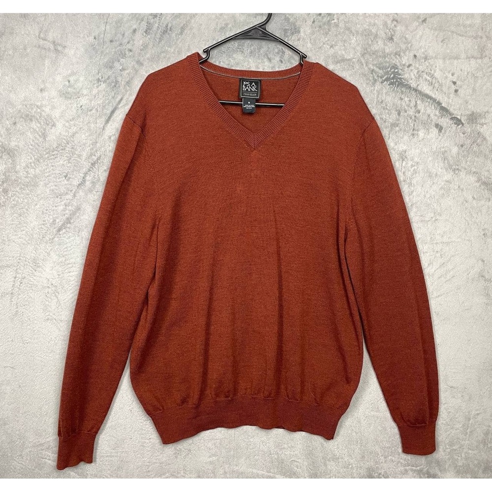 Fall Merino Wool Rust V-Neck Pullover Sweater XL Classic Fit Preppy Minimalist‎